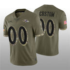 Custom B.Ravens ACTIVE PLAYER 2022 Olive Salute To Service Limited Stitched Football American Jersey