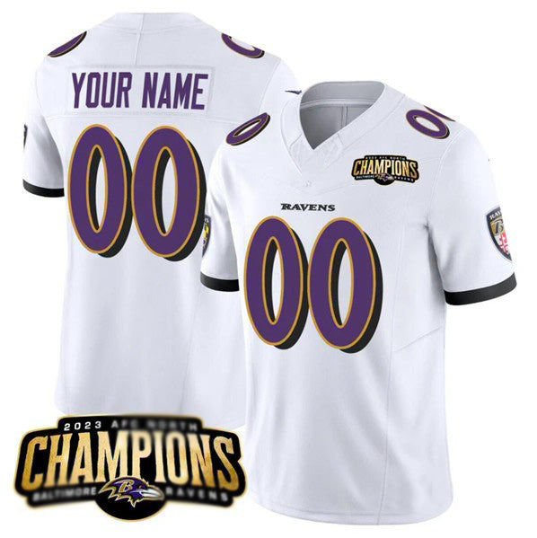 Custom B.Ravens Active Player White 2023 F.U.S.E. AFC North Champions Vapor Limited Stitched Football American Jersey