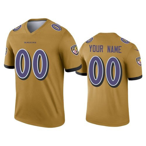 Custom B.Ravens Gold Inverted Legend Stitched Football American Jersey