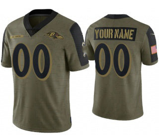 Custom B.Ravens Olive ACTIVE PLAYER 2021 Salute To Service Limited Stitched Football American Jersey