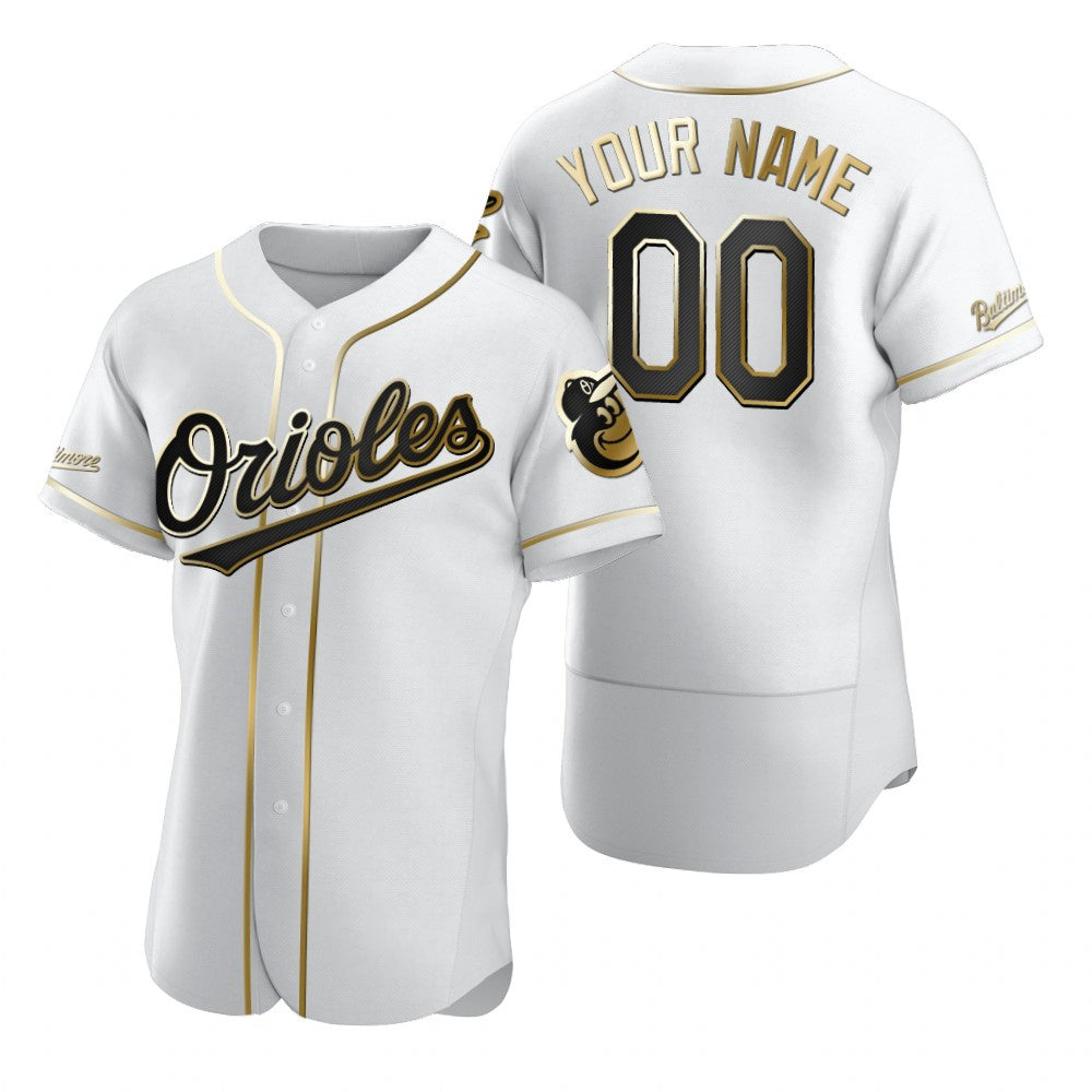 Custom Baltimore Orioles White Stitched Flex Base Golden Edition Baseball Jersey