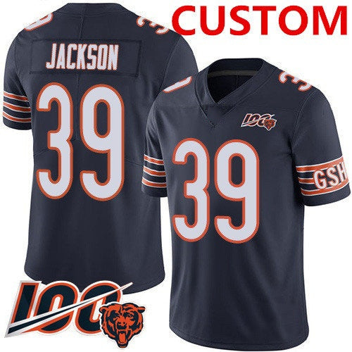 Custom C.Bears Navy Blue Team Color 100th Season Vapor Stitched Football American Jersey