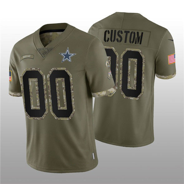Custom D.Cowboys ACTIVE PLAYER 2022 Olive Salute To Service Limited Stitched Football American Jersey