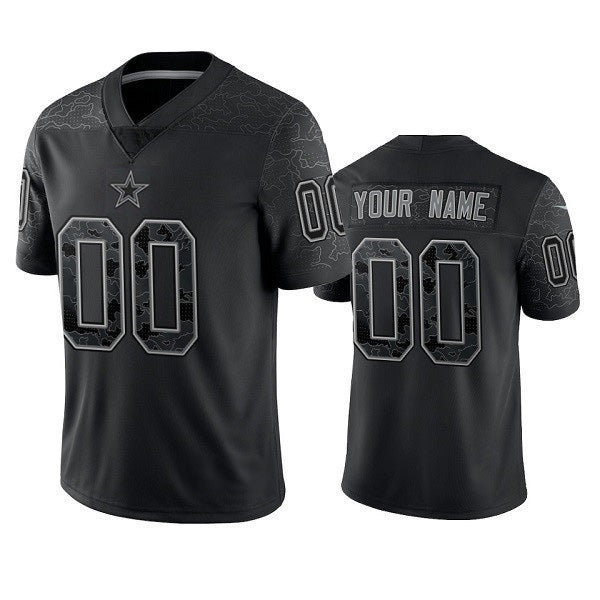 Custom D.Cowboys Active Player Black Reflective Limited Stitched Football American Jersey
