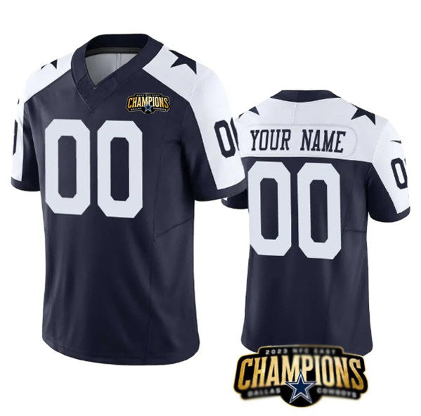 Custom D.Cowboys Active Player Navy White 2023 F.U.S.E. NFC East Champions Patch Stitched Football American Jersey