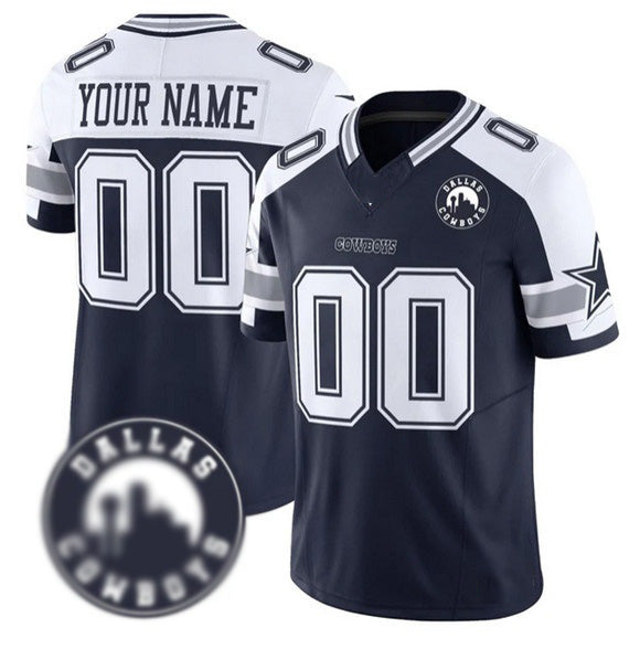 Custom D.Cowboys Active Player White Navy Alternate 2025 F.U.S.E Dallas City Patch Vapor Untouchable Limited Game Stitched Football American Jersey