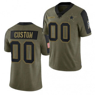 Custom D.Cowboys Olive ACTIVE PLAYER 2021 Salute To Service Limited Stitched Football American Jersey