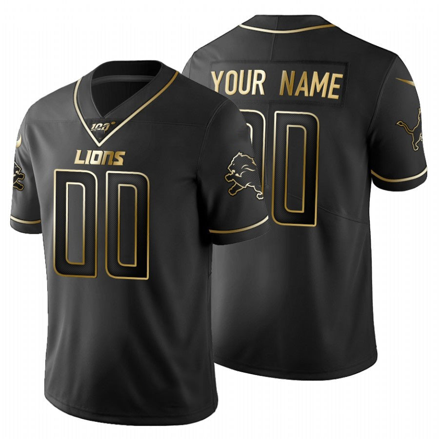 Custom D.Lions Black Golden Limited 100 Stitched Football American Jersey