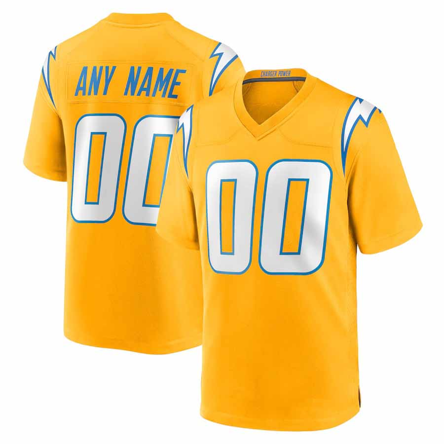 Custom LA.Chargers Gold Alternate Charger Power Game Jersey