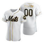Custom New York Mets White Stitched Flex Base Golden Edition Baseball jersey