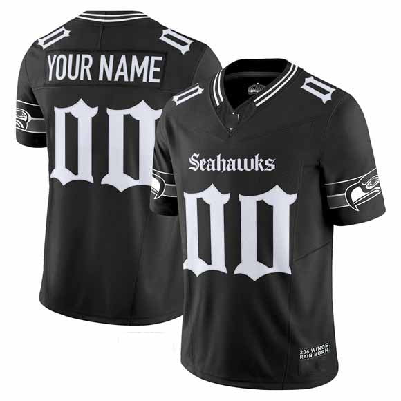 Custom S.Seahawks Active Player Black 2025 F.U.S.E. 'Gothic Rain City Shadows Edition' Vapor Limited Stitched Jersey