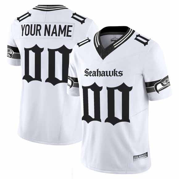 Custom S.Seahawks Active Player White 2025 F.U.S.E. 'Gothic Rain City Shadows Edition' Vapor Limited Stitched Jersey