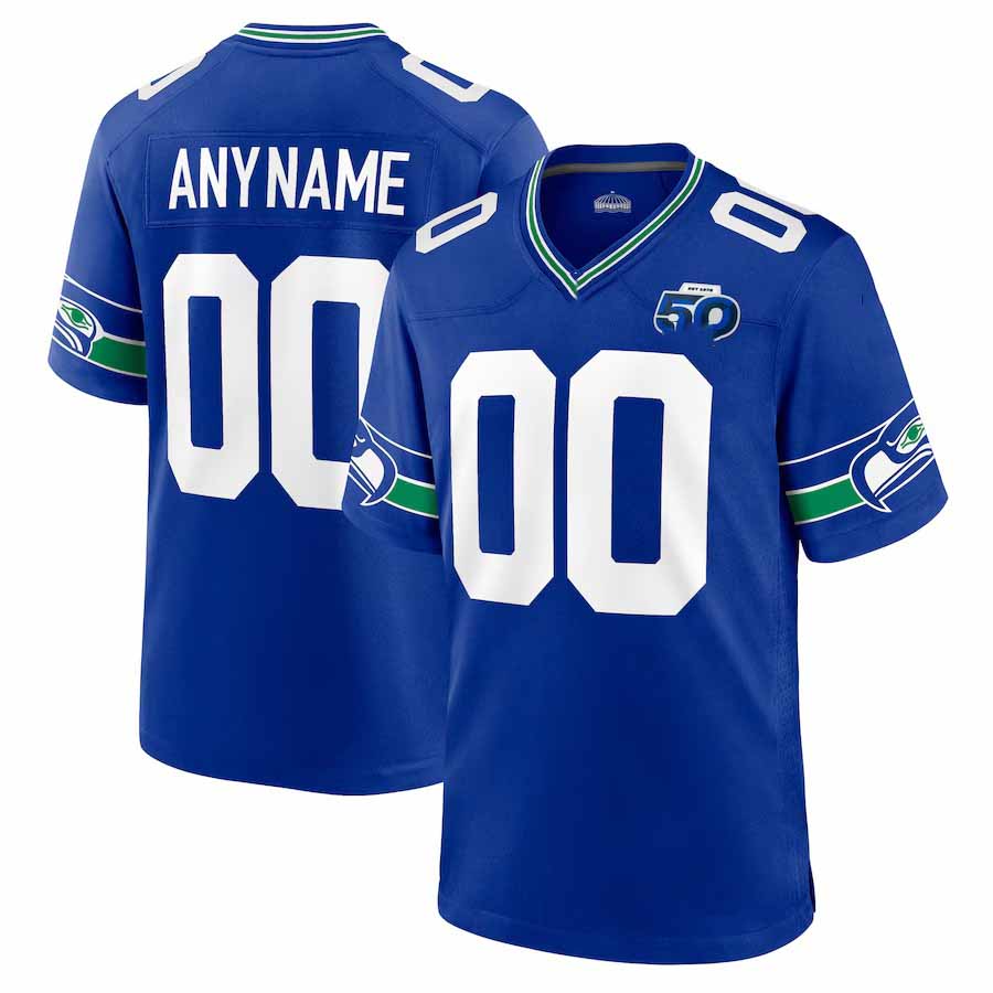 Custom S.Seahawks Royal 50th Season Throwback Game Jersey