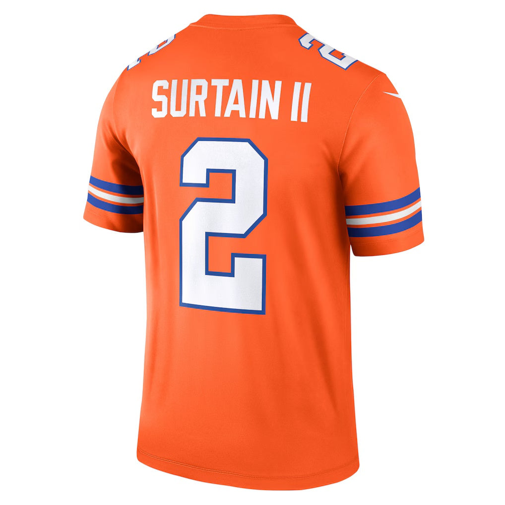 D.Broncos #2 Patrick Surtain II Orange Legend Player Performance Top Stitched Football American Jersey