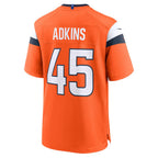 D.Broncos #45 Nate Adkins Orange Team Game Stitched Football American Jersey