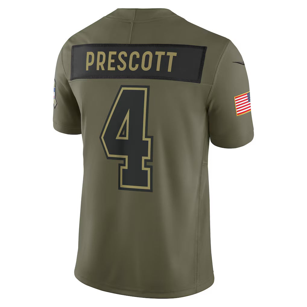 D.Cowboys #4 Dak Prescott Olive 2025 Salute to Service Limited Stitched Football American Jersey
