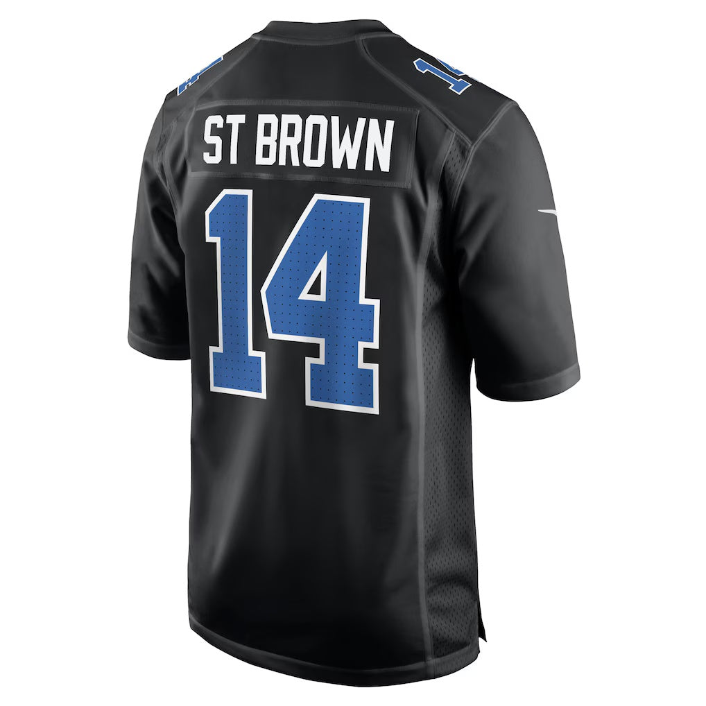 D.Lions #14 Amon-Ra St. Brown Carbon Black Carbon Fashion Stitched Football American Jersey