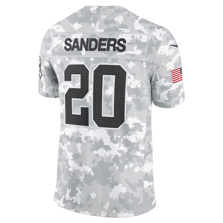 D.Lions #20 Barry Sanders Arctic Camo 2024 Salute to Service Retired Player Limited Stitched Football American Jersey