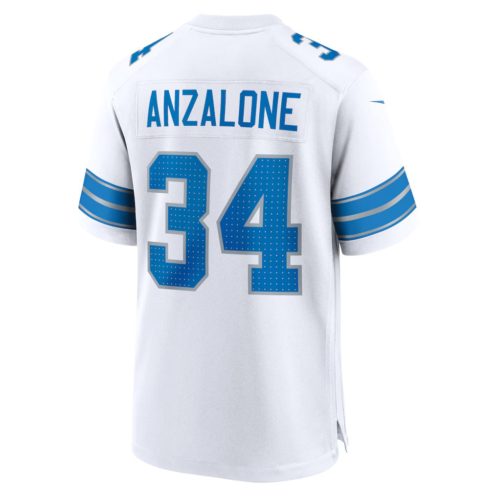 D.Lions #34 Alex Anzalone White White Game Stitched Football American Jersey