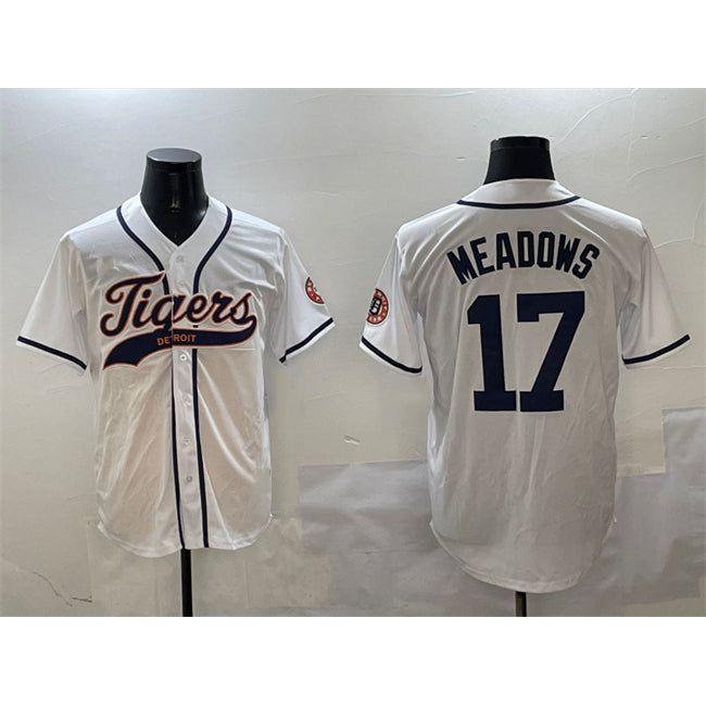 Detroit Tigers #17 Parker Meadows White With Patch Cool Base Stitched Baseball Jersey
