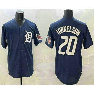Detroit Tigers #20 Spencer Torkelson Navy With Patch Cool Base Stitched Baseball Jersey