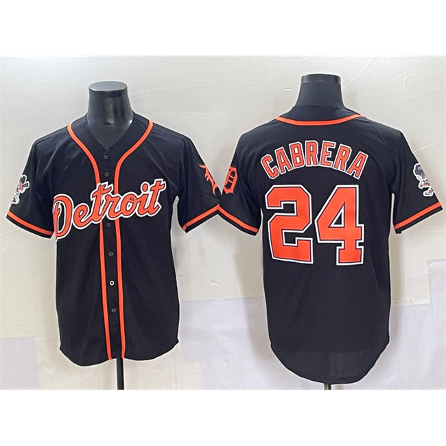 Detroit Tigers #24 Miguel Cabrera Black With Patch Cool Base Stitched Baseball Jersey