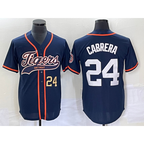 Detroit Tigers #24 Miguel Cabrera Number Navy Blue Cool Base Stitched Baseball Jersey