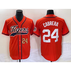 Detroit Tigers #24 Miguel Cabrera Number Orange Cool Base Stitched Baseball Jersey