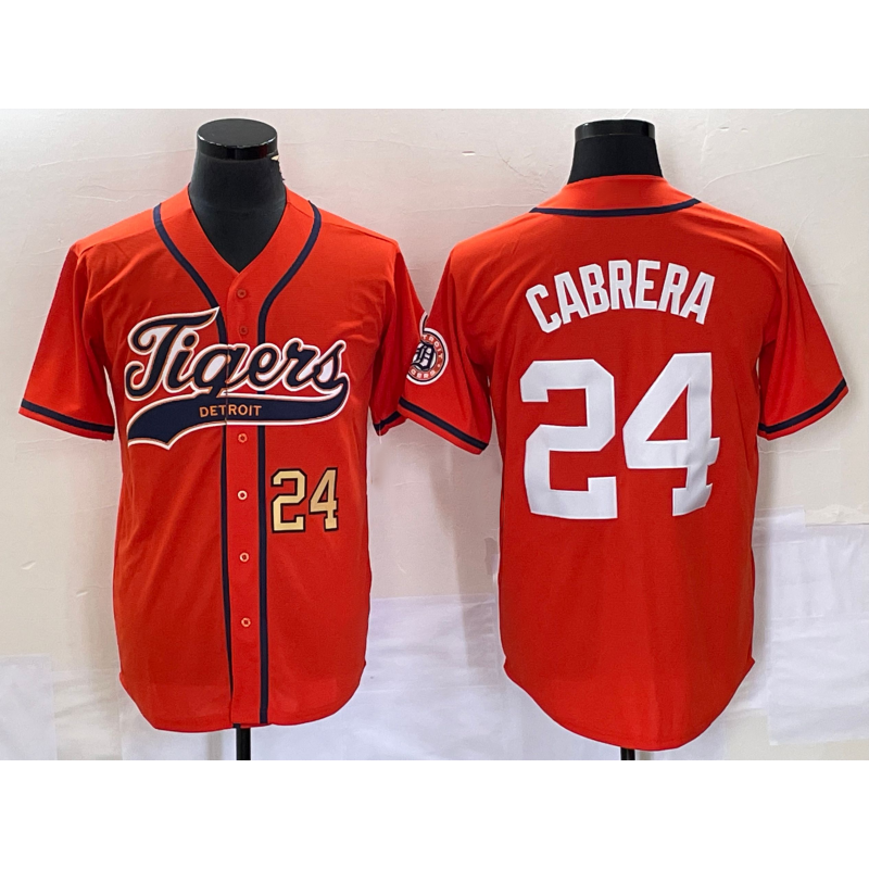 Detroit Tigers #24 Miguel Cabrera Number Orange Cool Base Stitched Baseball Jersey