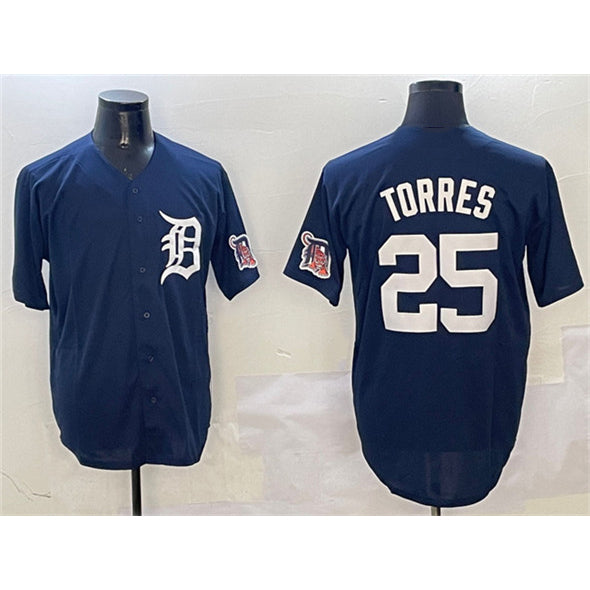 Detroit Tigers #25 Gleyber Torres Navy With Patch Cool Base Stitched Baseball Jersey