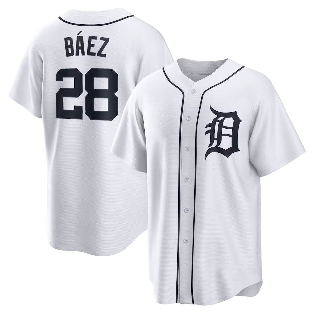Detroit Tigers #28 Javier Baez White Home Replica Player Baseball Jersey