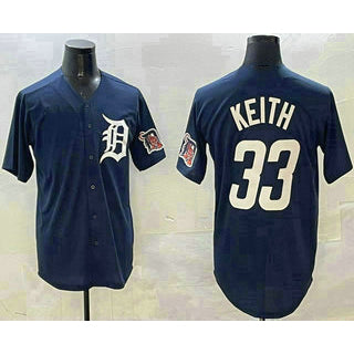 Detroit Tigers #33 Colt Keith Navy With Patch Cool Base Stitched Baseball Jersey
