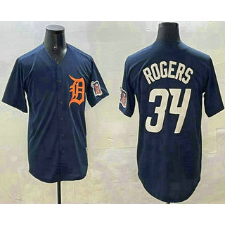 Detroit Tigers #34 Jake Rogers Navy Alternate With Patch Cool Base Stitched Baseball Jersey