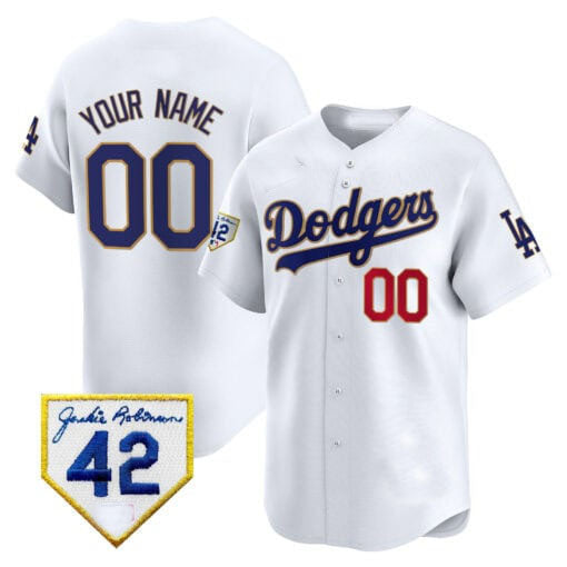 Dodgers 2024 Jackie Robinson Patch Vapor Premier Limited Custom Jersey ¨C White Baseball Jersey