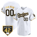 Dodgers 2024 Jackie Robinson Patch Vapor Premier Limited Custom Jersey ¨C White Gold Baseball Jersey