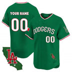 Dodgers Mexico California Patch Vapor Premier Limited Custom Jersey V3 ¨C Green Baseball Jersey