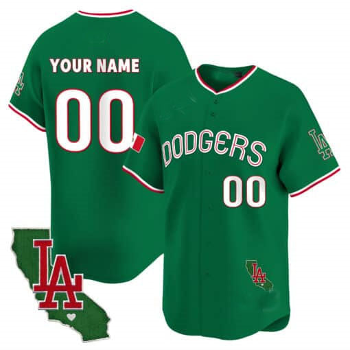 Dodgers Mexico California Patch Vapor Premier Limited Custom Jersey V3 ¨C Green Baseball Jersey