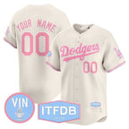 Dodgers Vin ITFDB Patch Bubblegum Pink Vapor Premier Limited Custom Jersey ¨C Cream Baseball Jersey