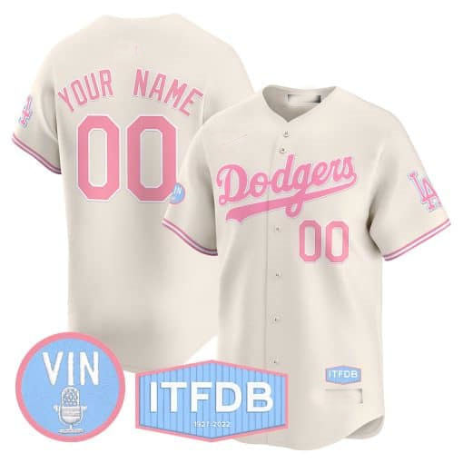 Dodgers Vin ITFDB Patch Bubblegum Pink Vapor Premier Limited Custom Jersey ¨C Cream Baseball Jersey