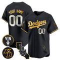 Dodgers Vin Patch & Kobe Bryant Gold Trim Vapor Premier Limited Custom Jersey V2 ¨C All Stitched-Black Baseball Jersey