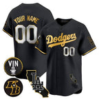 Dodgers Vin Patch & Kobe Bryant Gold Trim Vapor Premier Limited Custom Jersey V2 ¨C All Stitched-Black Baseball Jersey