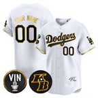 Dodgers Vin Patch & Kobe Bryant Signature Vapor Premier Limited Custom Jersey ¨C White Gold Baseball Jersey