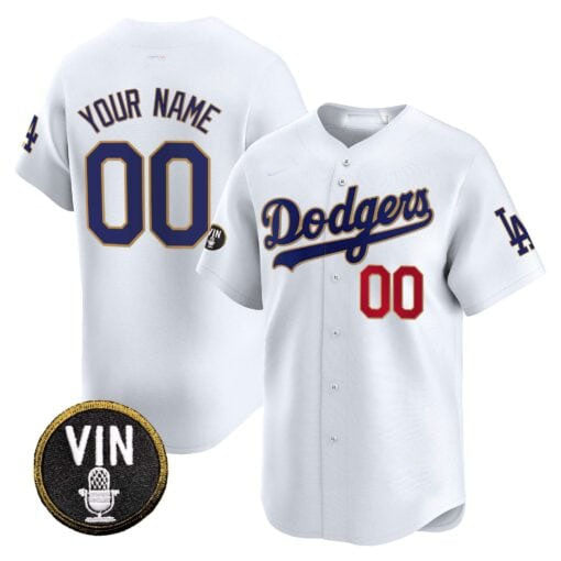 Dodgers Vin Scully Patch Gold Trim Vapor Premier Limited Custom Jersey ¨C All Stitched-White Baseball Jersey