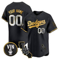 Dodgers Vin & California Patch Gold Trim Vapor Premier Limited Custom Jersey ¨C All Stitched-Black Baseball Jersey