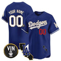 Dodgers Vin & California Patch Gold Trim Vapor Premier Limited Custom Jersey ¨C Royal Baseball Jersey