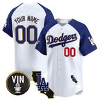 Dodgers Vin & California Patch Gold Trim Vapor Premier Limited Custom Jersey ¨C White Baseball Jersey