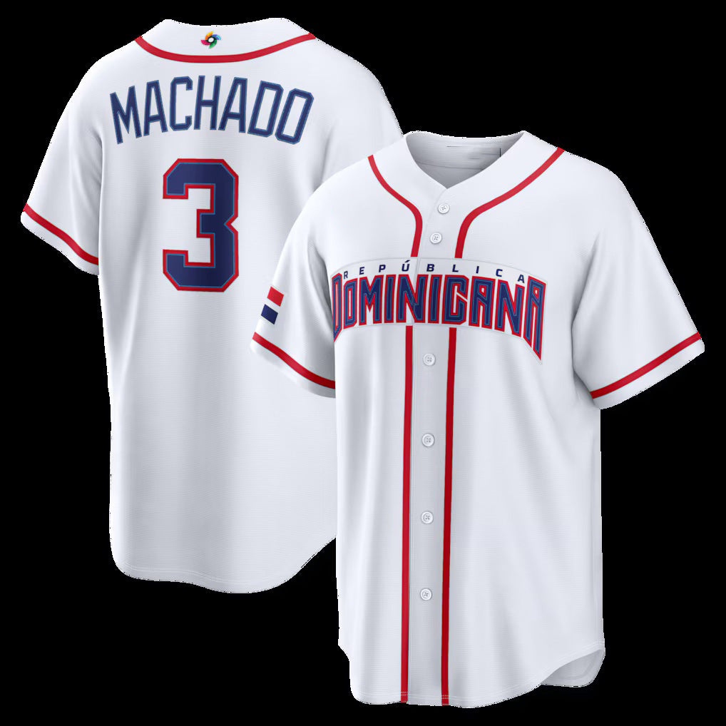 Dominican Republic Baseball #3 Manny Machado 2026 World Baseball Classic Home Stadium Jersey - White
