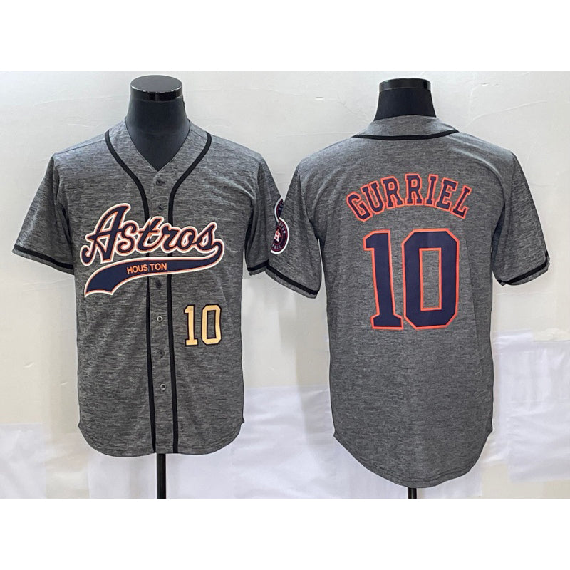 Houston Astros #10 Yuli Gurriel Number Grey Gridiron Cool Base Stitched Baseball Jersey