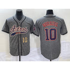 Houston Astros #10 Yuli Gurriel Number Grey Gridiron Cool Base Stitched Baseball Jersey