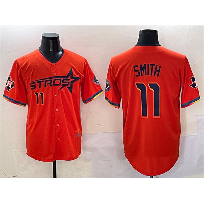 Houston Astros #11 Cam Smith Orange 2025 City Connect With Texas Patch Limited Stitched Baseball Jersey